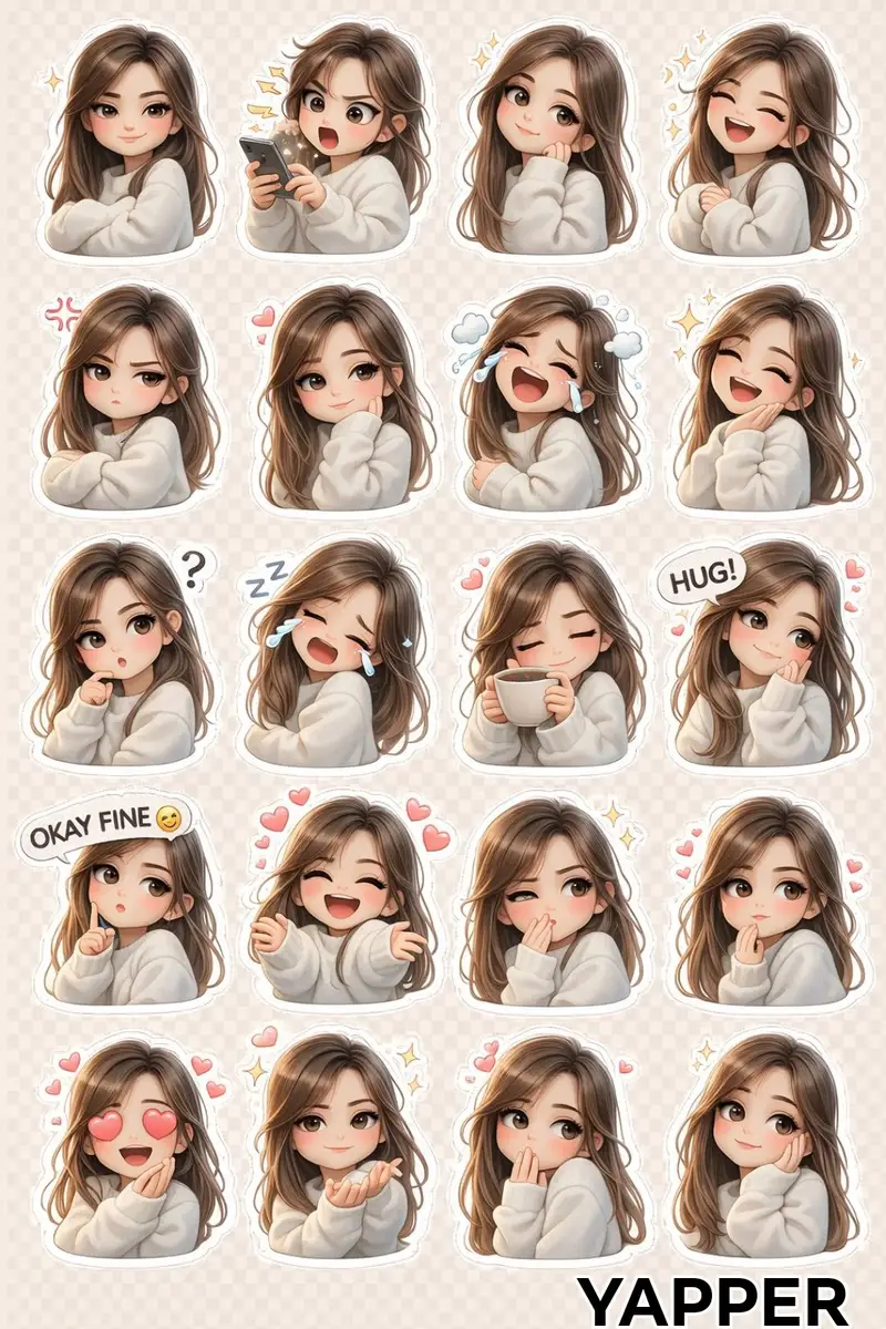 Preview of Chibi Anime Girl Sticker Sheet