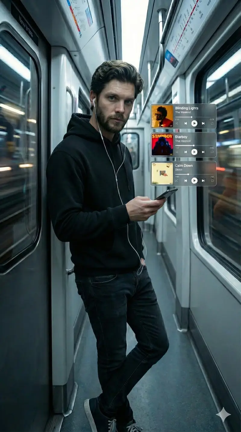 پیش‌نمایش Cinematic Subway Portrait with Holographic Music UI
