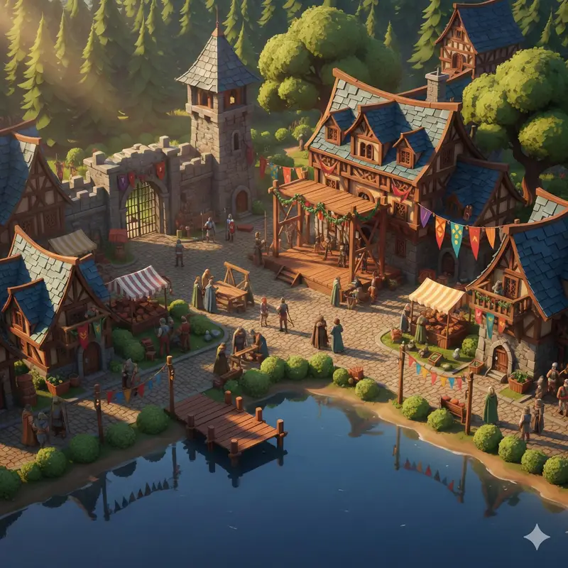 پیش‌نمایش Cinematic Stylized Medieval Village Festival Scene