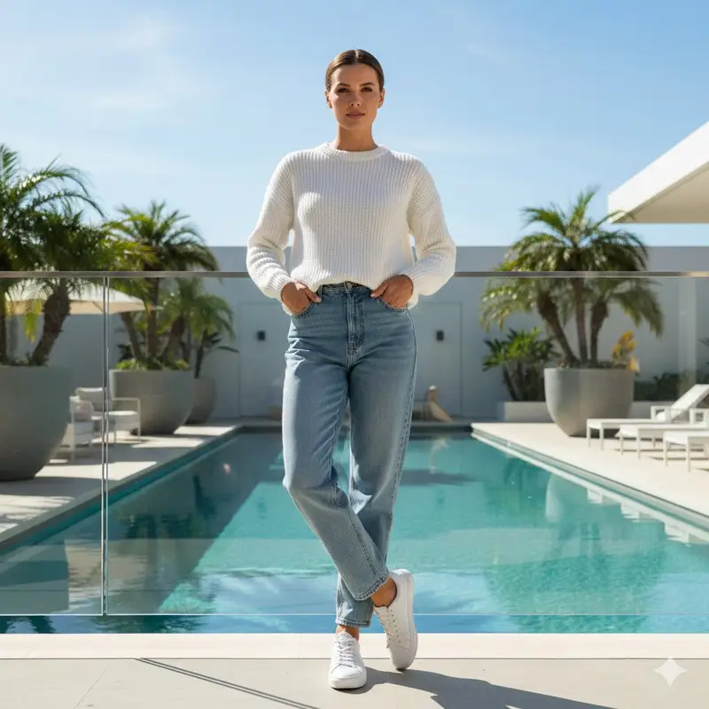Preview of Ultra-realistic Lifestyle Portrait at Luxury Poolside with Identity Lock