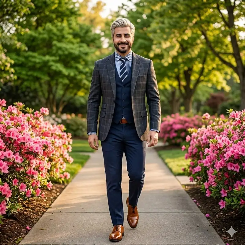 Preview of High-End Fashion Portrait of South Asian Man in Garden