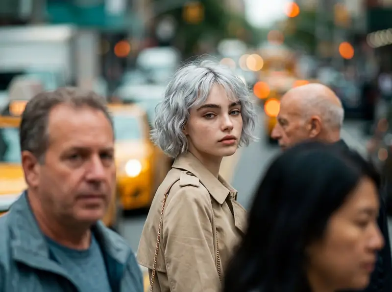 Preview of Photorealistic Candid Street-Fashion Portrait with Extreme Bokeh