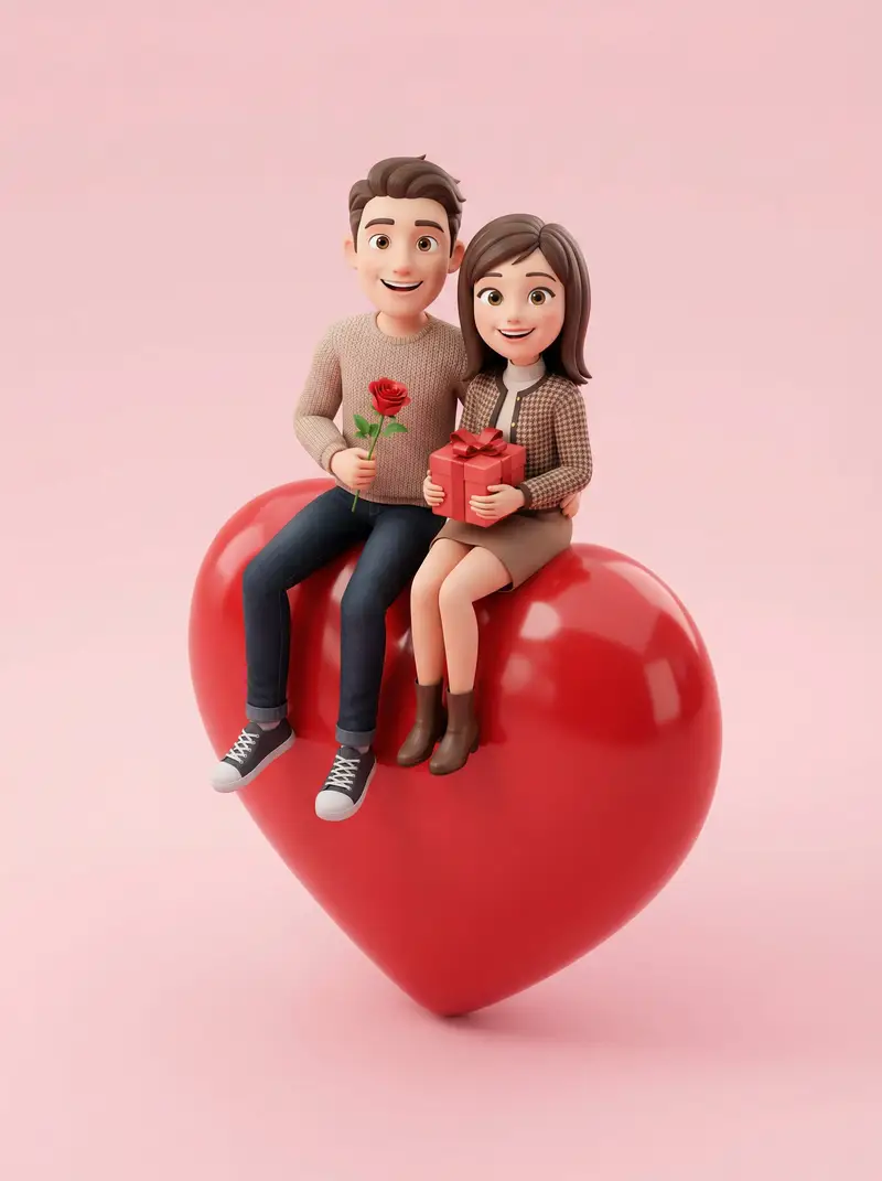 Preview of 3D Render of Couple on Giant Heart