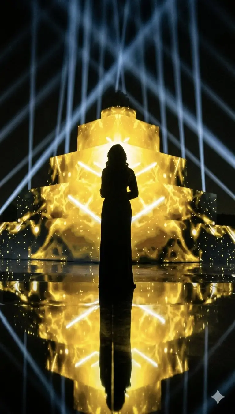 Preview of Dramatic Silhouette on Golden Pyramid Stage