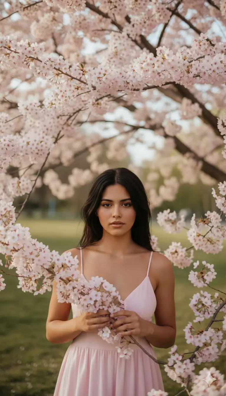 Preview of Springtime Cherry Blossom Portrait Recreation Prompt