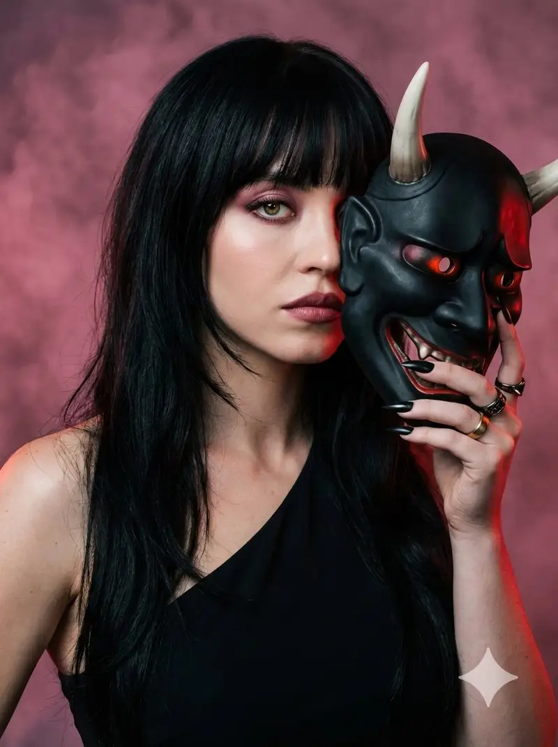 پیش‌نمایش Ultra-Realistic Portrait with Oni Mask and Cinematic Lighting