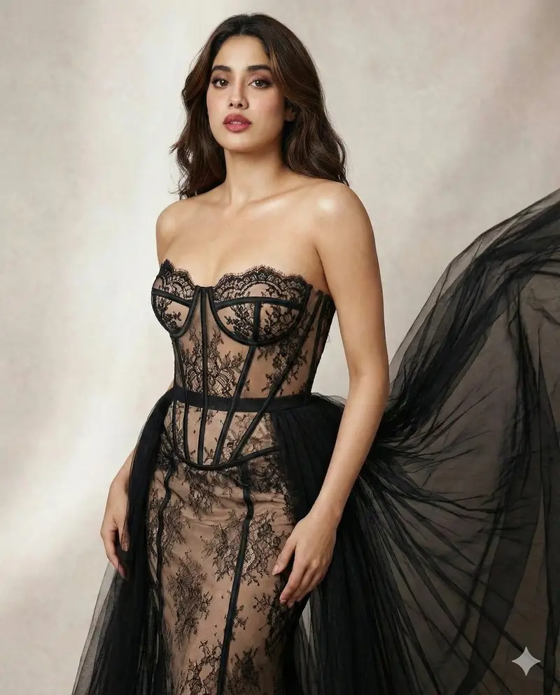 Preview of High-Fashion Illusion Lace Corset Gown Editorial
