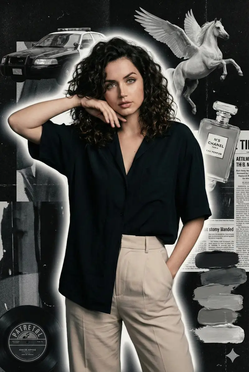 پیش‌نمایش Cinematic Grunge Collage Portrait of Ana de Armas