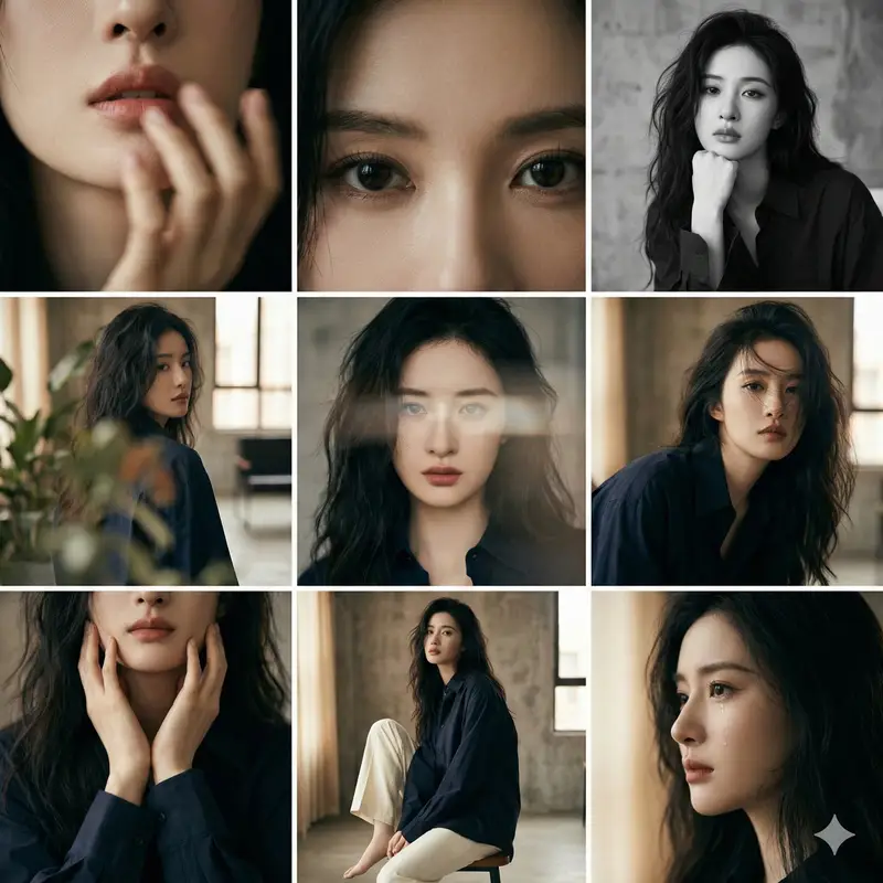 پیش‌نمایش 3x3 Editorial Photo Collage Contact Sheet Portrait