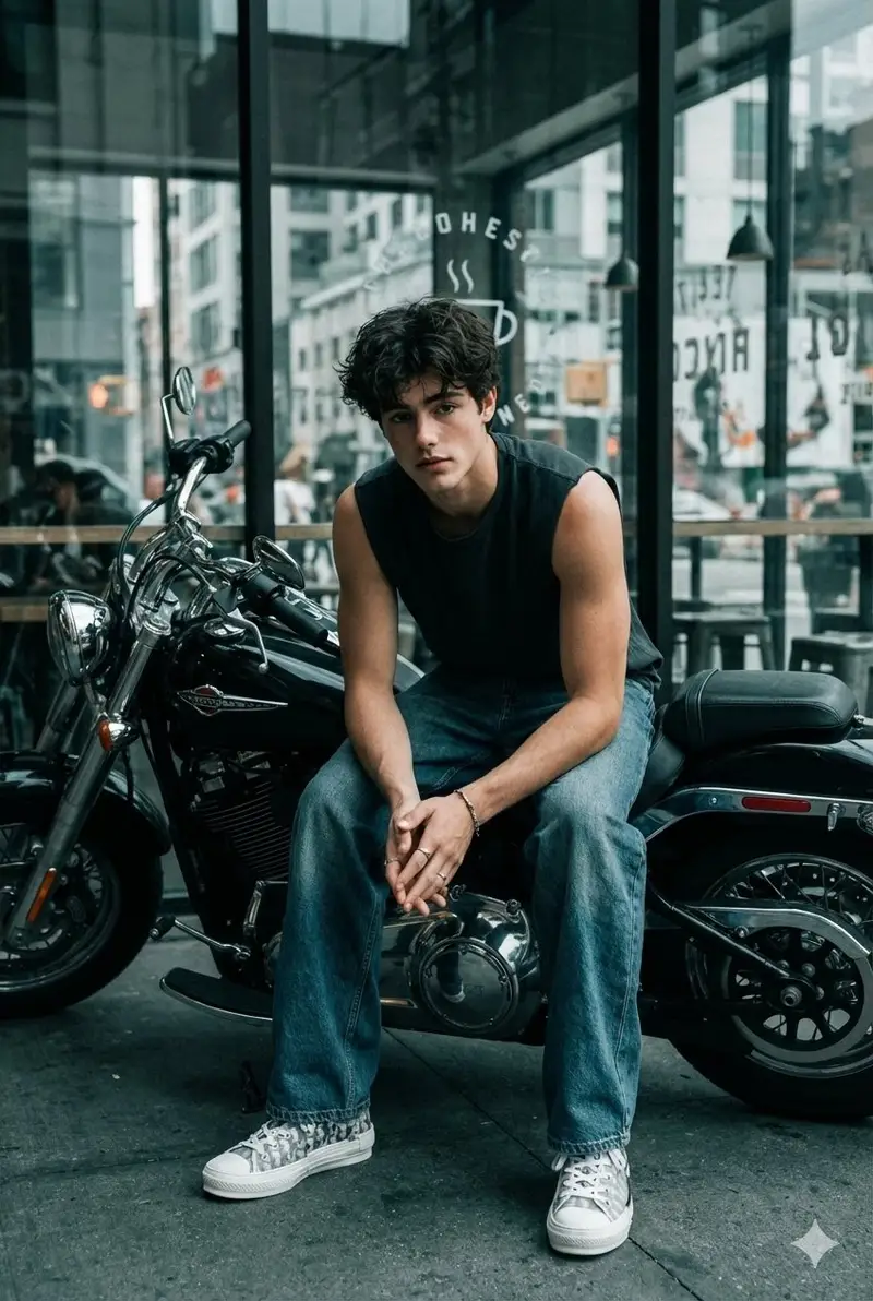 Preview of Cinematic Biker Portrait with Edgy Street Style
