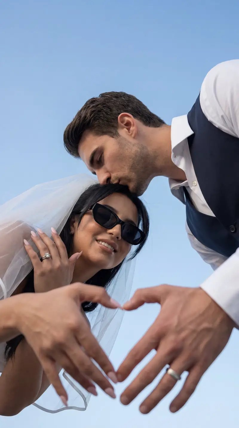 Preview of Low-Angle Wedding Editorial with Heart Hands