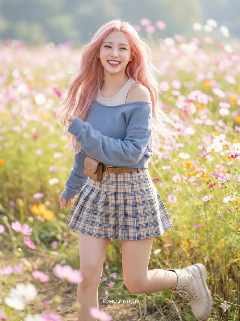 Preview of Dynamic K-Pop Idol Running in a Flower Field