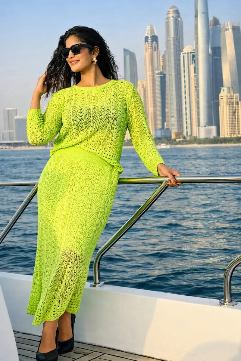 Preview of Lifestyle Portrait on Yacht in Neon Green Knitwear