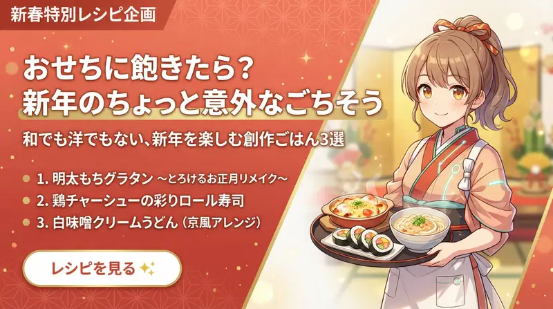 پیش‌نمایش New Year Recipe Article Eyecatch Image Prompt (Neo-Japanese Style)