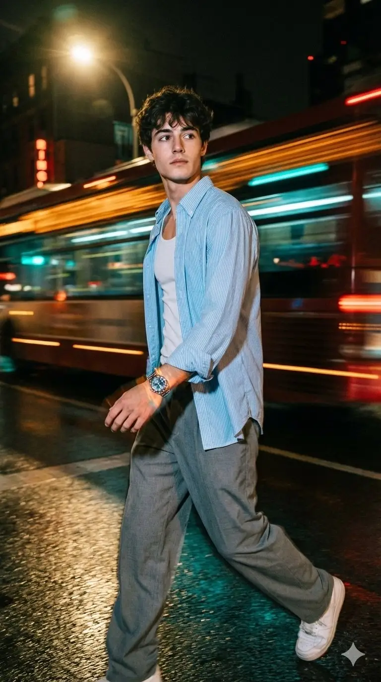 Preview of Cinematic Night Street Portrait of Indian Man