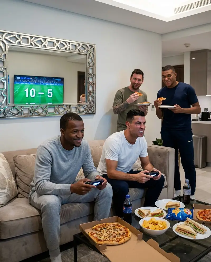 پیش‌نمایش Football Video Game Victory Scene with Ronaldo and Messi Prompt