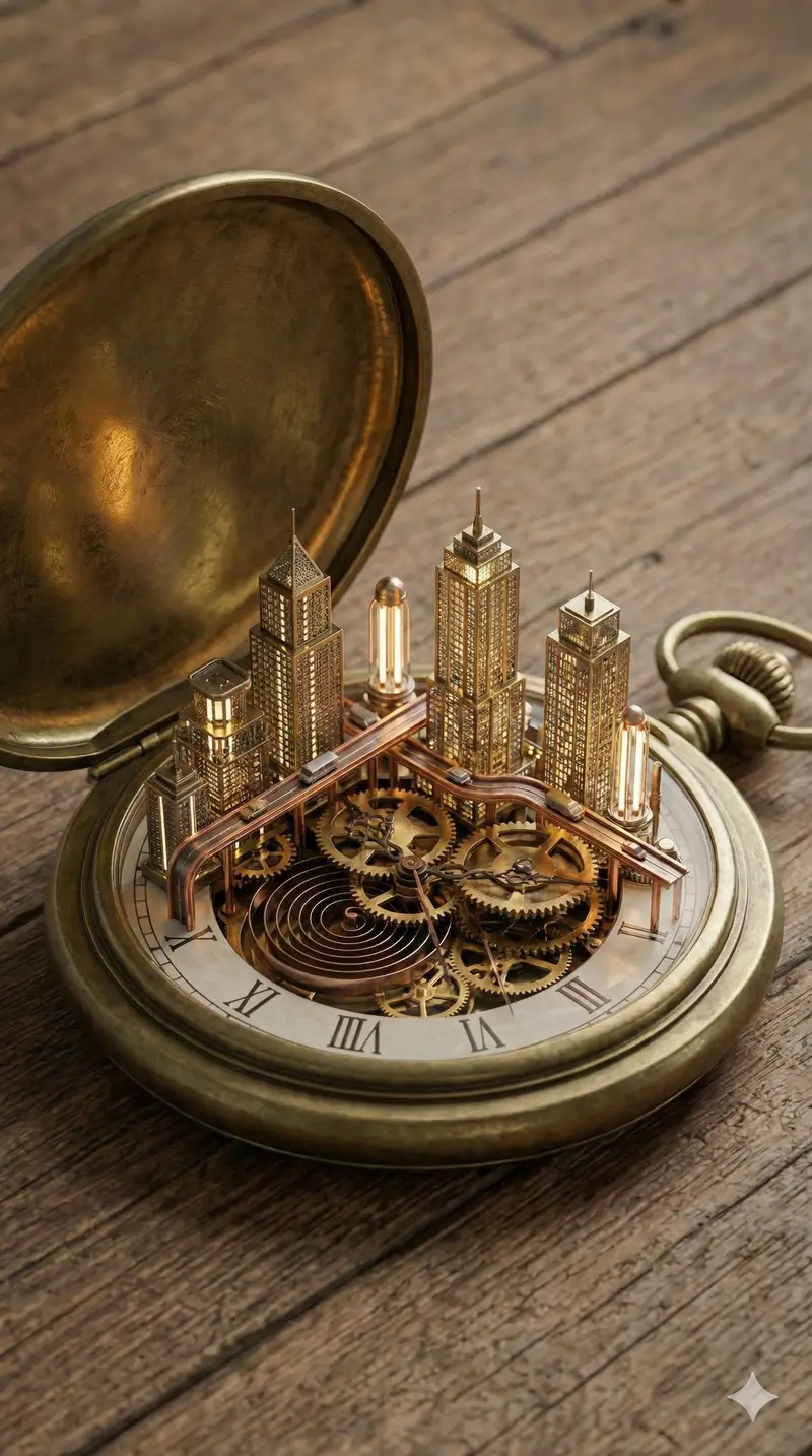 Preview of Miniature Metropolis Inside a Vintage Pocket Watch