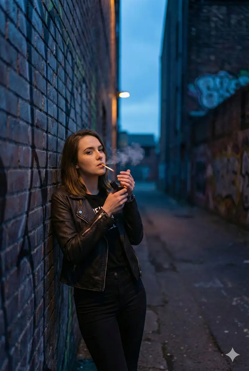 پیش‌نمایش Gritty Cinematic Alleyway Portrait at Twilight