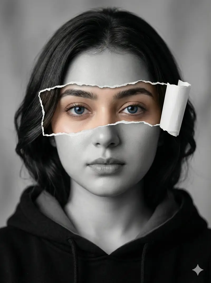 Preview of Hyperrealistic Black-and-White Portrait with Selective Color