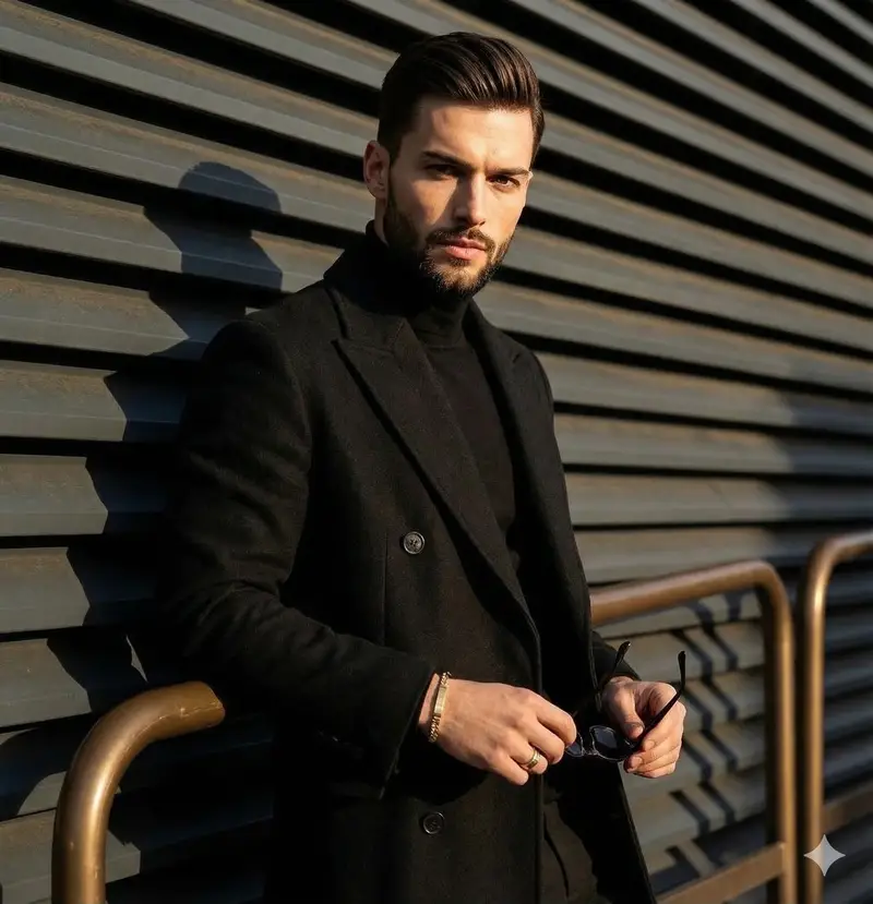 Preview of High-contrast editorial portrait of a man leaning on a rail