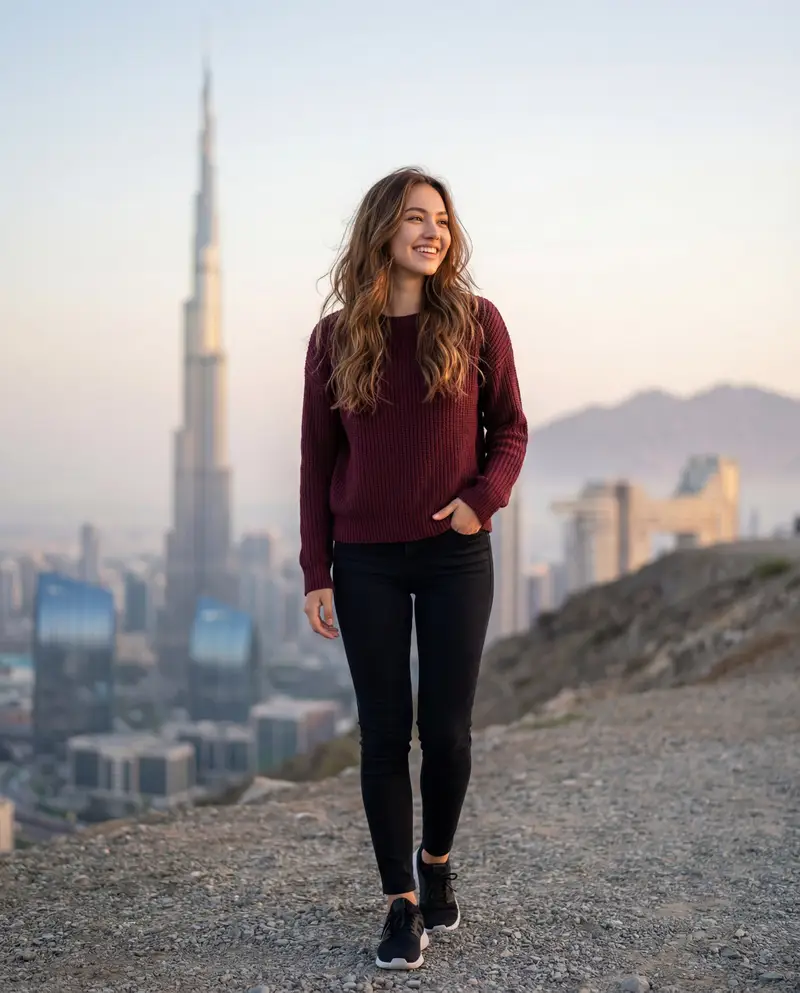 Preview of Cinematic Lifestyle Portrait in Dubai with Bokeh
