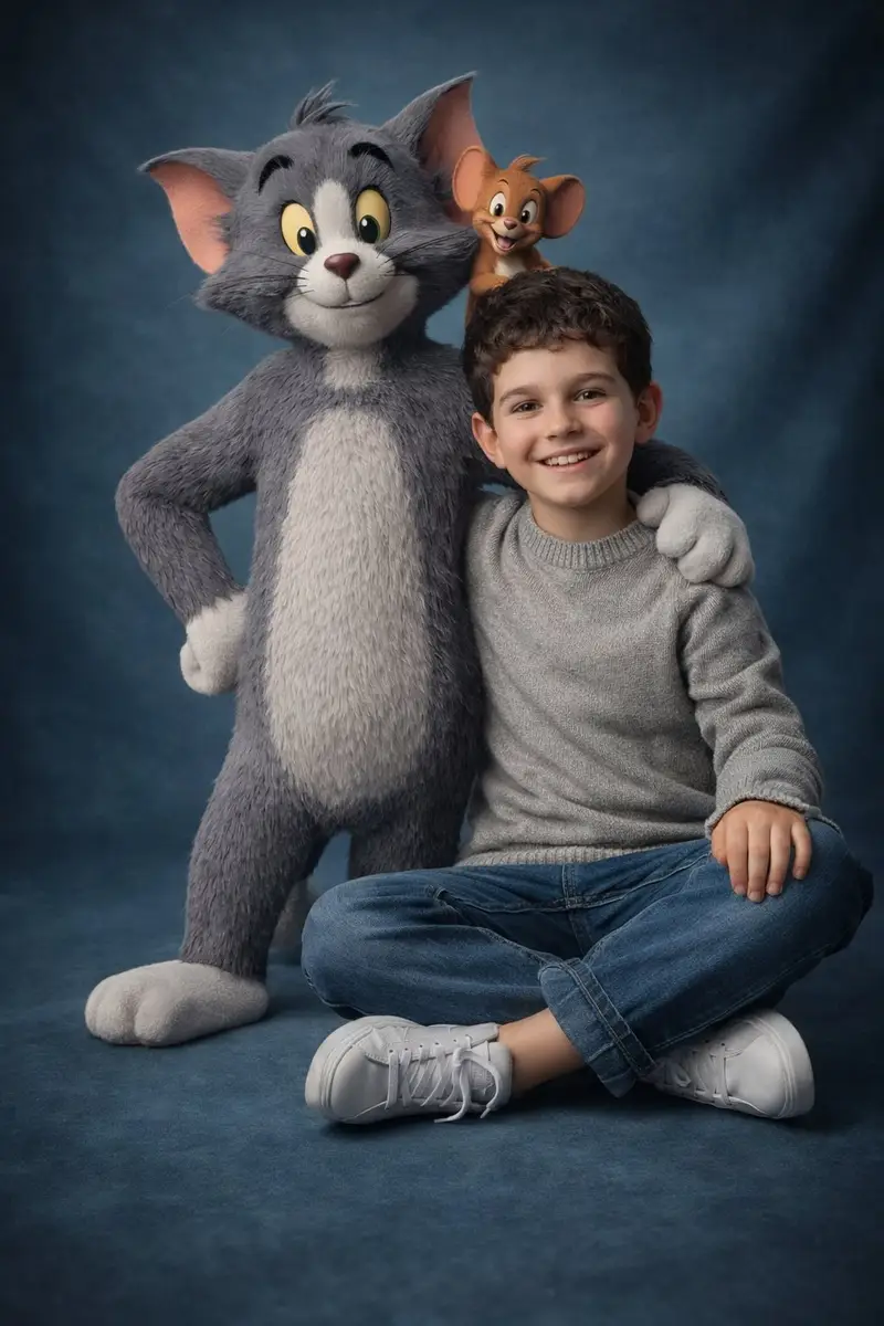Preview of Ultra-Realistic 3D Cinematic Portrait of Boy with Tom and Jerry