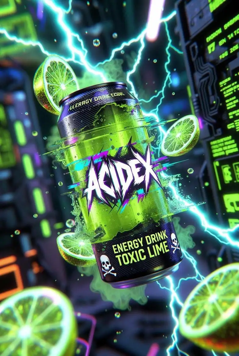 Preview of Hyper-Realistic Neon Energy Drink Product Shot Prompt