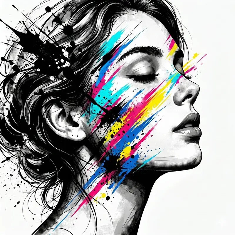 Preview of High-Contrast Abstract Mixed Media Portrait Prompt