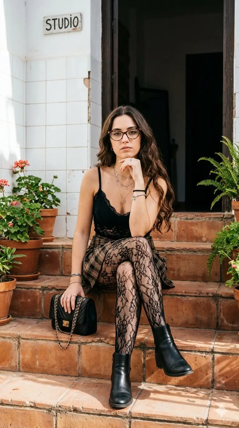 Preview of Portrait of Woman on Steps with Detailed Outfit