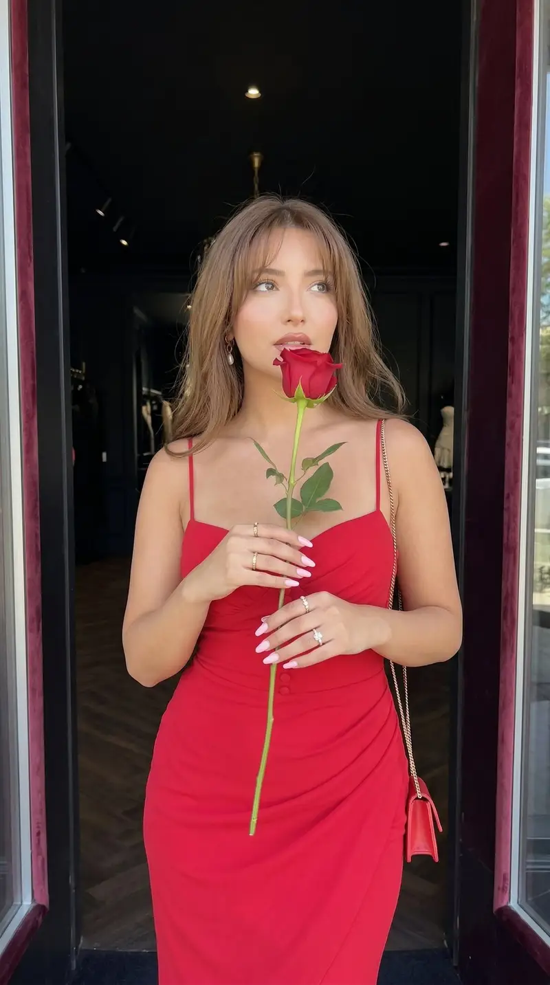 Preview of Romantic Fashion Portrait with Red Rose