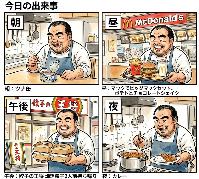 Preview of 4-Panel Manga Prompt: A Day's Meals