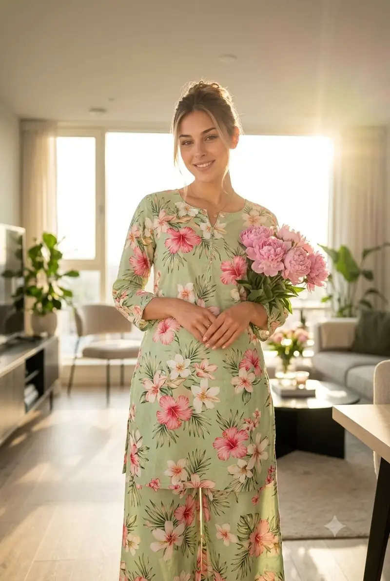 Preview of South Asian Woman in Floral Traditional Attire