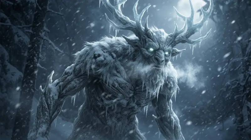 Preview of Dark Fantasy Winter Creature Emerging from a Blizzard