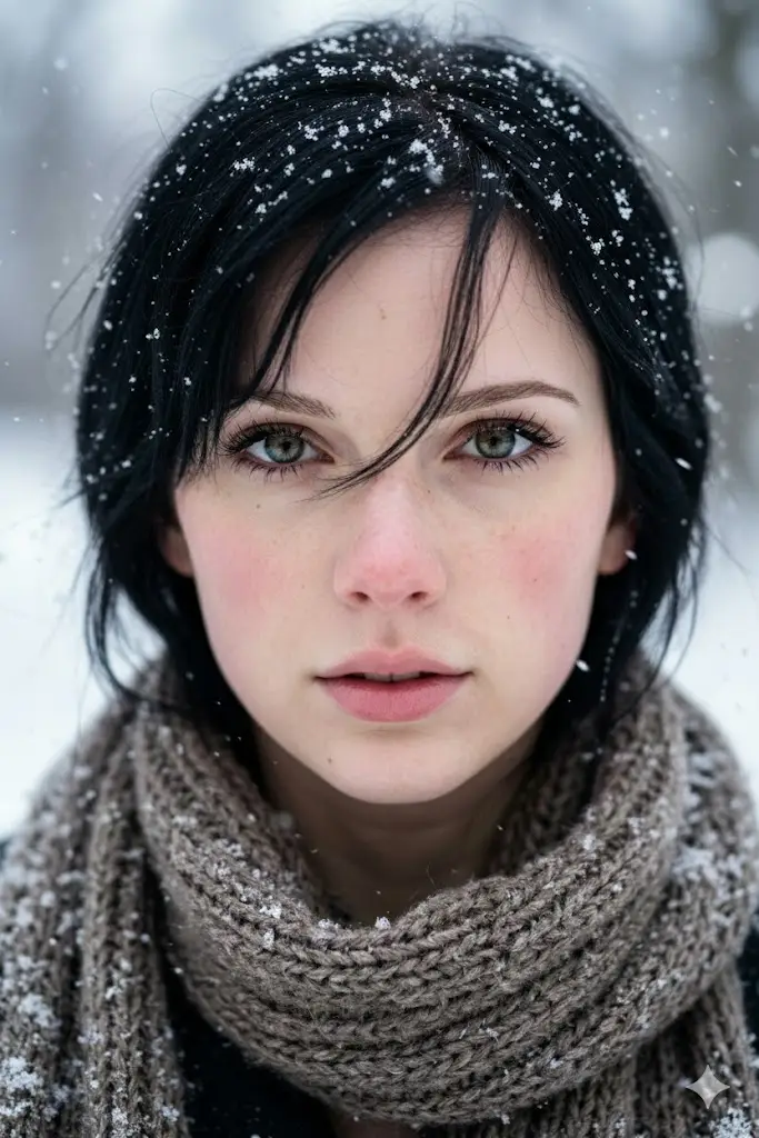 Preview of Extreme Close-Up Winter Portrait with Snow