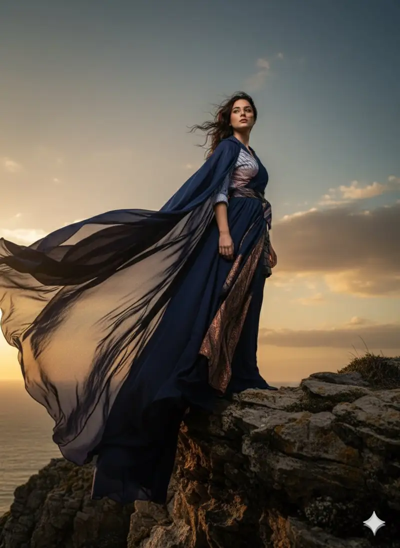 Preview of High-Fashion Cinematic Portrait Emphasizing Motion