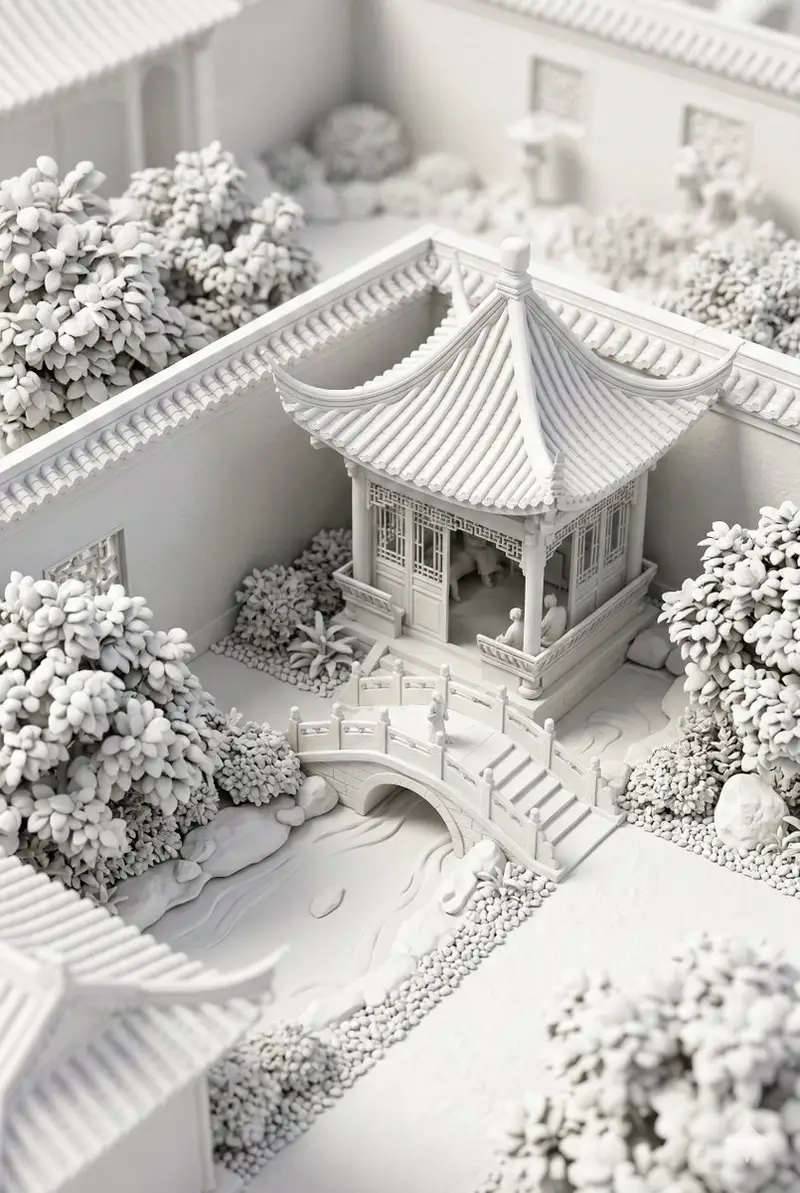 Preview of Chinese Garden Clay Render Prompt (Nano Banana 2)