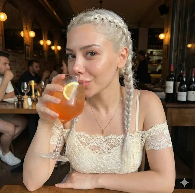 پیش‌نمایش Photorealistic Intimate Portrait of a Woman Drinking a Cocktail