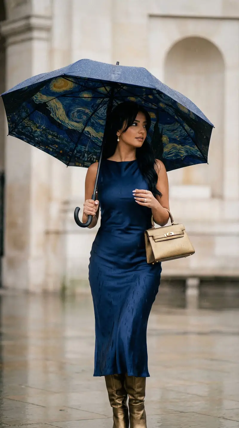 پیش‌نمایش Cinematic Rain Fashion Transformation (Image-to-Image)