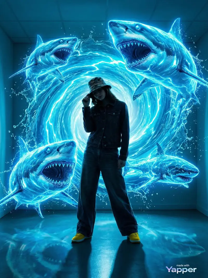 Preview of Urban Fantasy Summoning Scene with Liquid Sharks