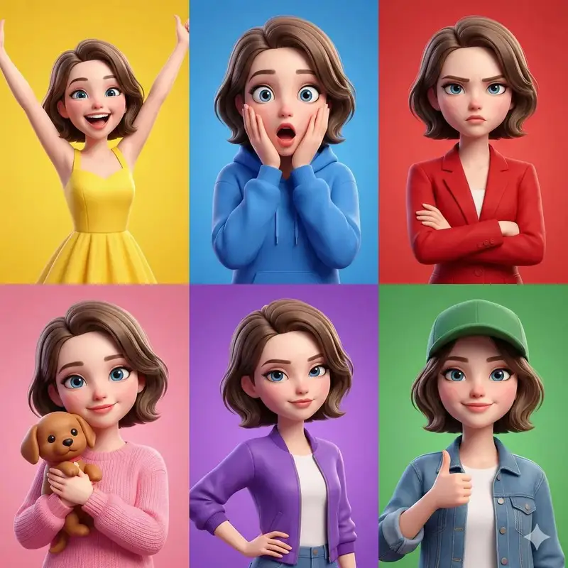 Preview of 3D Pixar-Style Character Emotion Grid Prompt