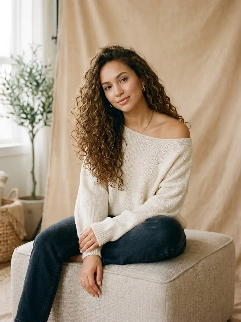 Preview of Elegant Portrait in Off-the-Shoulder Sweater