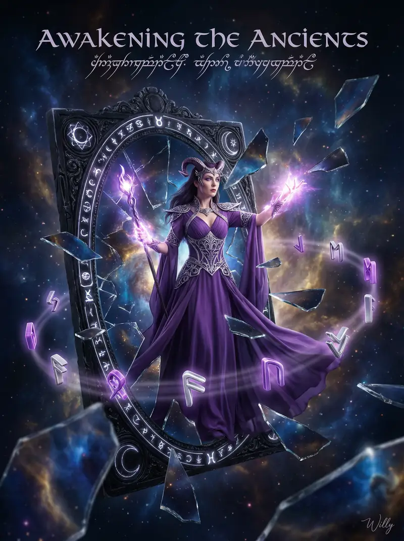 پیش‌نمایش Sorceress Emerging from Obsidian Mirror