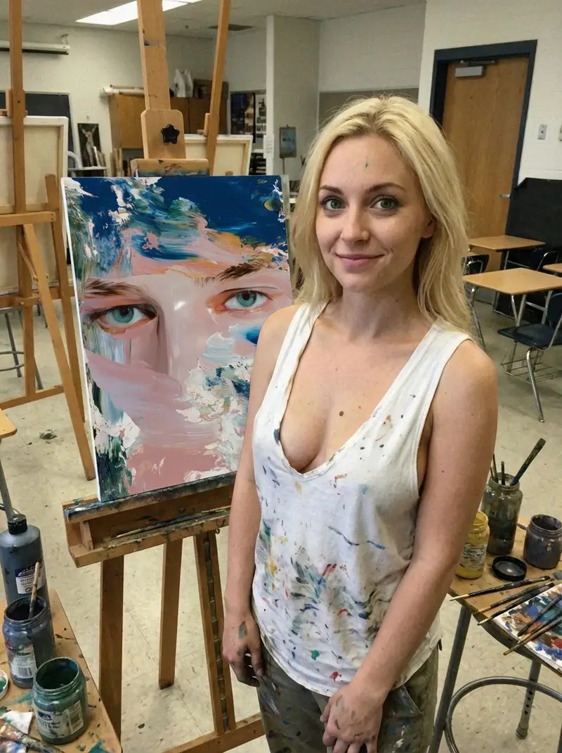 پیش‌نمایش Low-Quality Smartphone Photo of an Artist in a Classroom