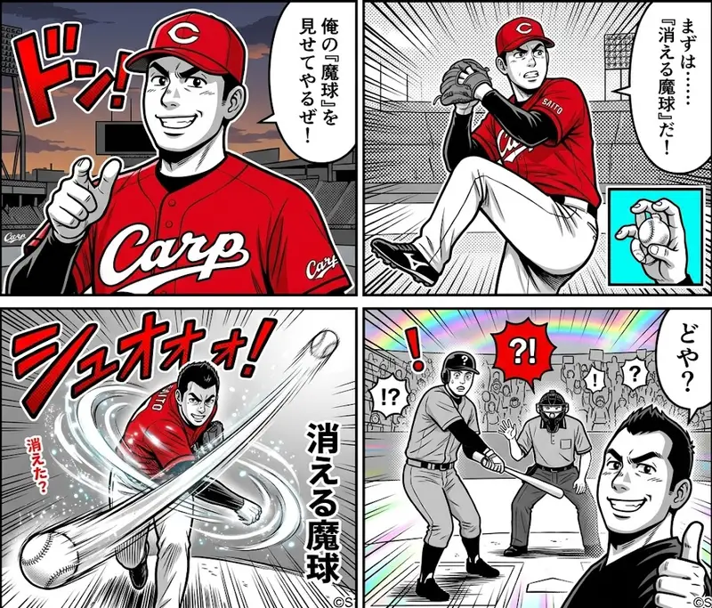 Preview of AI-generated 4-panel manga: The Vanishing Magic Ball