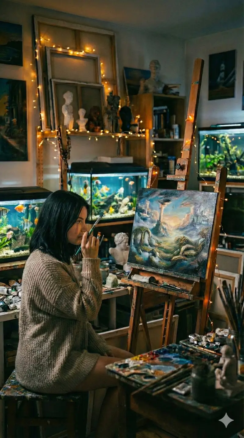 Preview of Cinematic Fine-Art Photography of an Artist in Her Studio