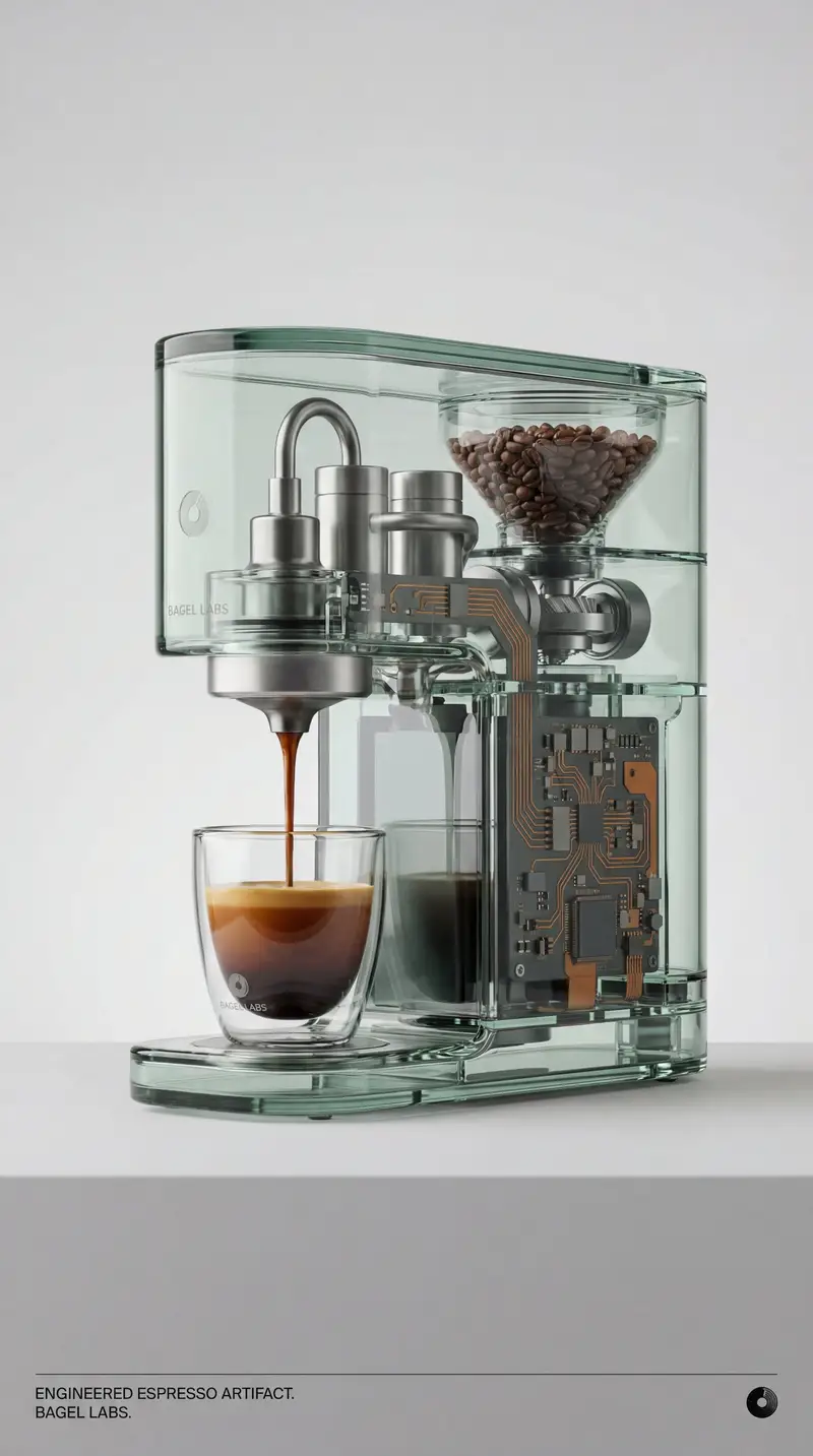 پیش‌نمایش Recontextualized Glass Espresso Machine Product Shot
