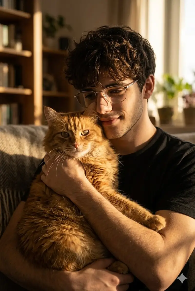 Preview of Golden Hour Portrait of Man and Cat
