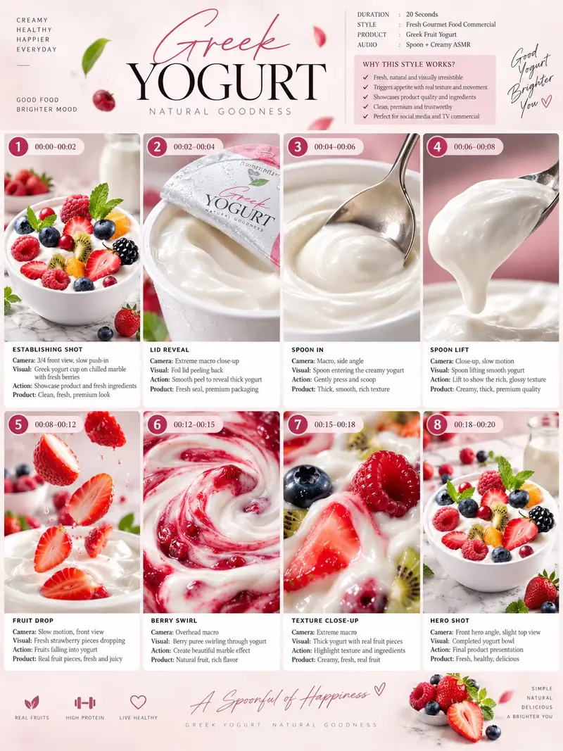 پیش‌نمایش Greek Yogurt Commercial Storyboard