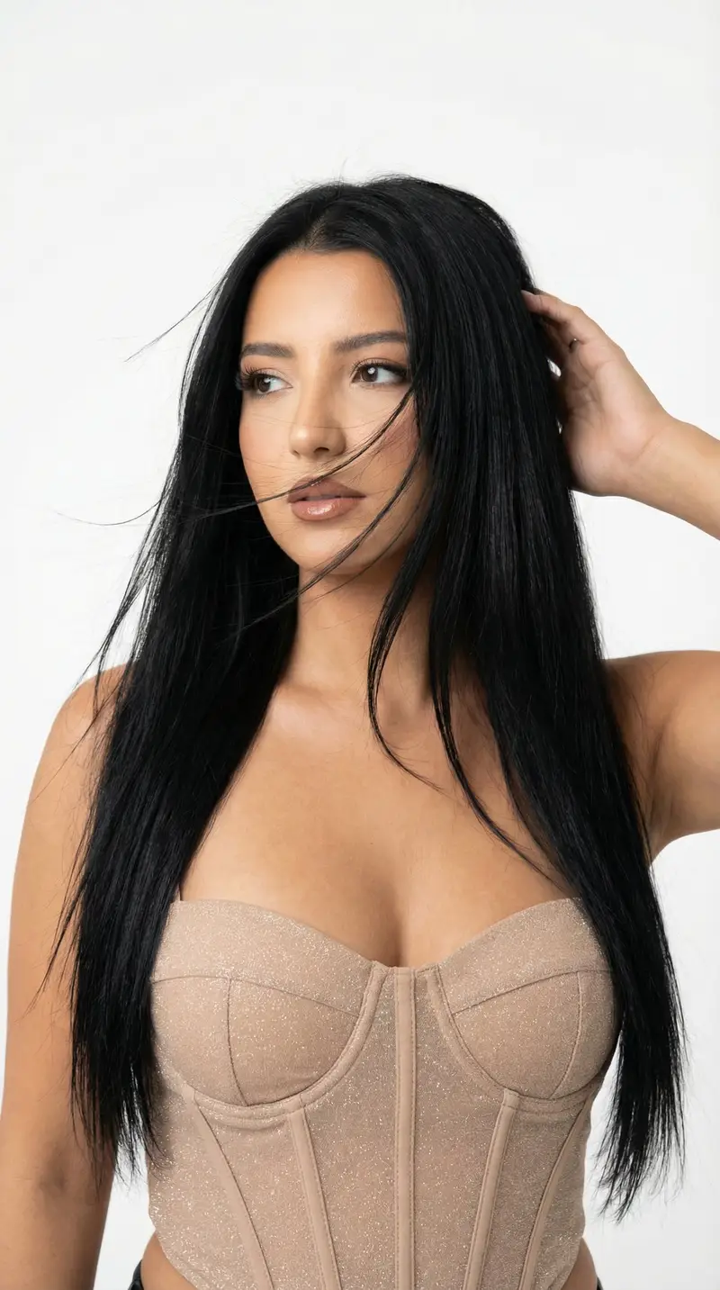 Preview of High-Key Studio Beauty Portrait (Wind Hair, Nude Corset)