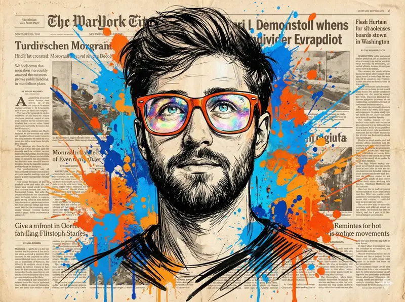 Preview of Abstract Expressionist Portrait with Orange Glasses